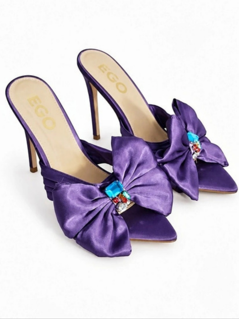EGO Purple Satin Mules W/Bejeweled Bow Size 7 🔥 🔥🔥
